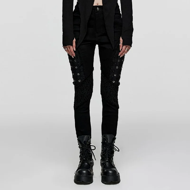 Sweet Style Women's Punk Mesh Splice Eyelet Pants