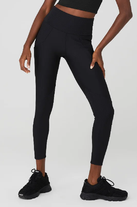Youthful Street Fashion Ribbed Airlift High-Waist 7/8 Enchanted Legging - Black