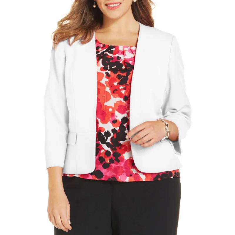 British Style Kasper Womens Plus Collarless Suit Separate Open-Front Blazer
