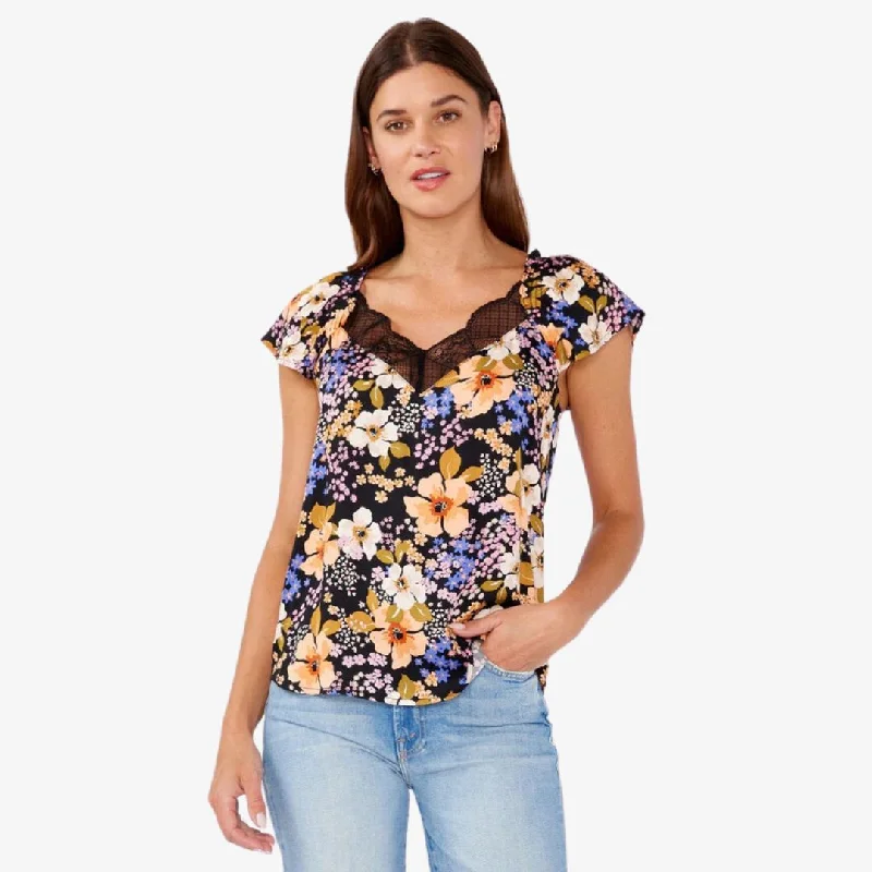 Autumn Selection Ethereal Escape Floral Lace Top (Black + Dusty Coral)