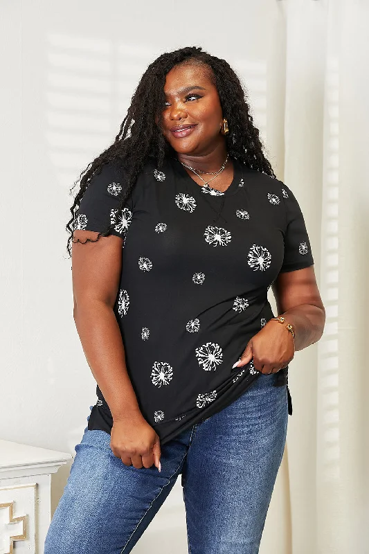 High-end Fashion Double Take Dandelion Print Round Neck T-Shirt