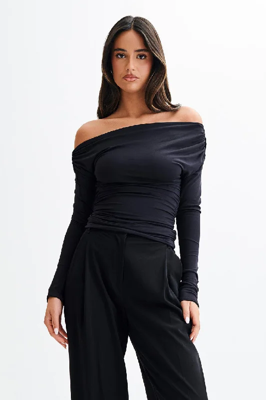 Personalized Design Alayna Long Sleeve Recycled Nylon Ruched Top - Black