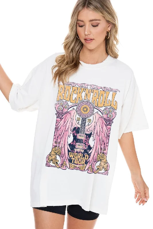 Personalized Design Rock N Roll World Tour Oversized Graphic Tee | Boutique Elise