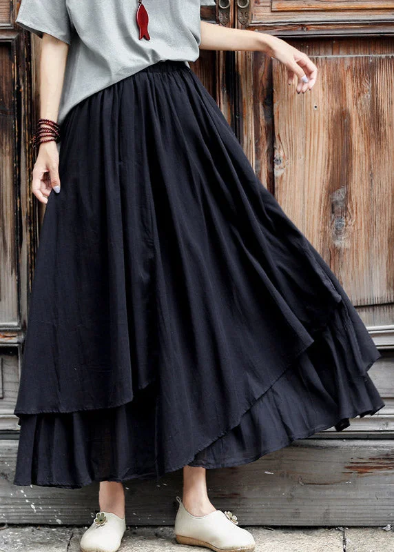 Street Cool Fashion Black Asymmetrical Design Layered Cotton A Line Skirts Summer