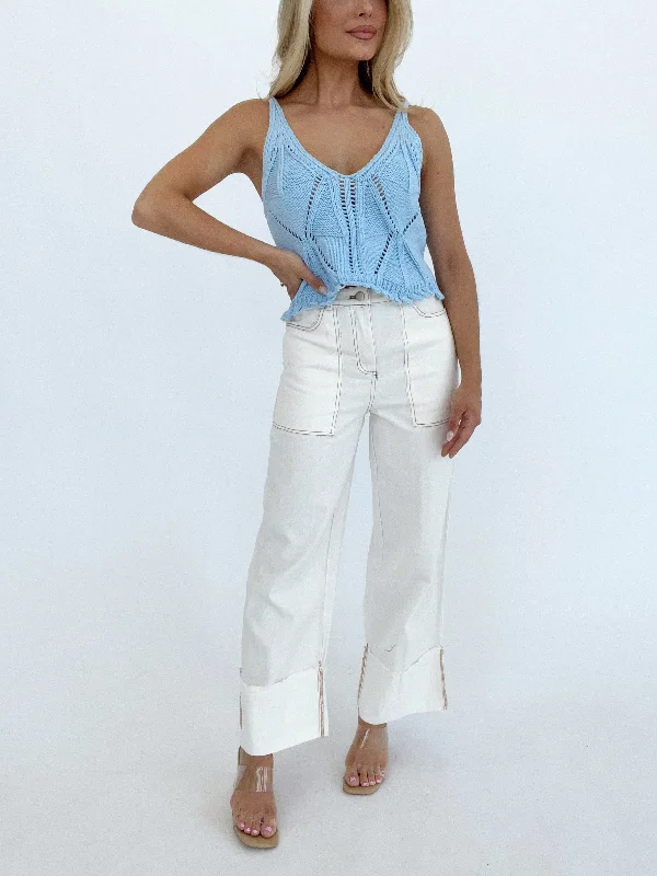Sports And Leisure White Folded Wide Leg Pants