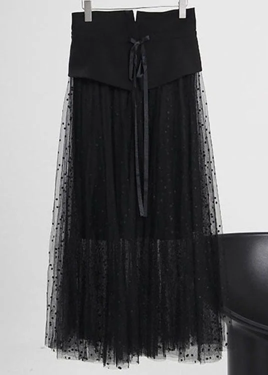 Fashion Classic Fashion Black tie waist Zip Up Tulle Skirt Spring