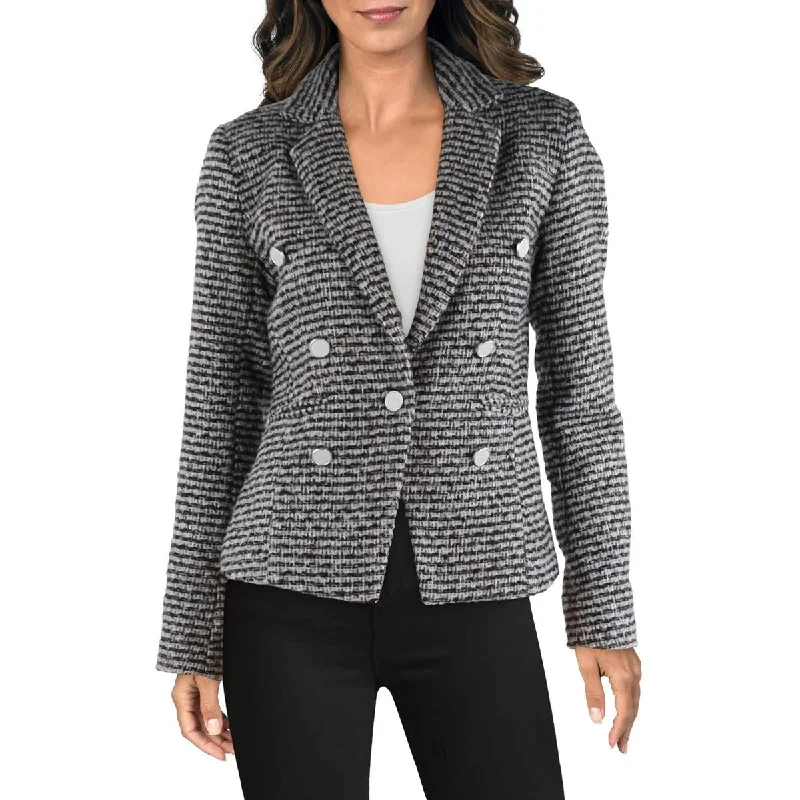 French Style Crosby Womens Tweed Notch Collar Double-Breasted Blazer