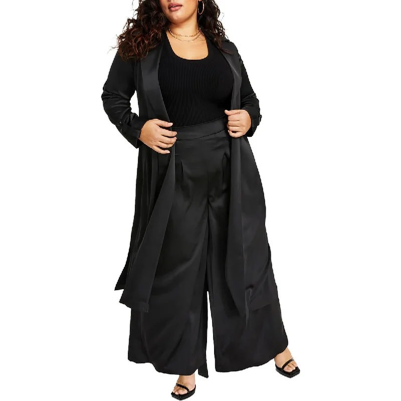 Age-reducing Style Nina Parker Womens Plus Satin Open Front Duster Blazer