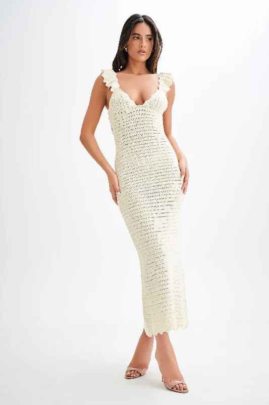 Fashionable And Versatile Perpetua Knit Contrast Maxi Dress - Cream