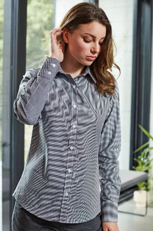 Practical Style Women's Microcheck Long Sleeve Cotton Shirt