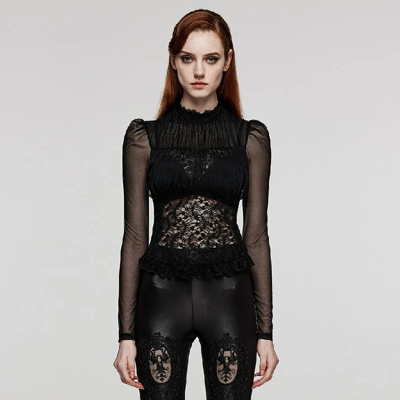 Celebrity Style Women's Gothic Puff Sleeved Sheer Lace Shirt