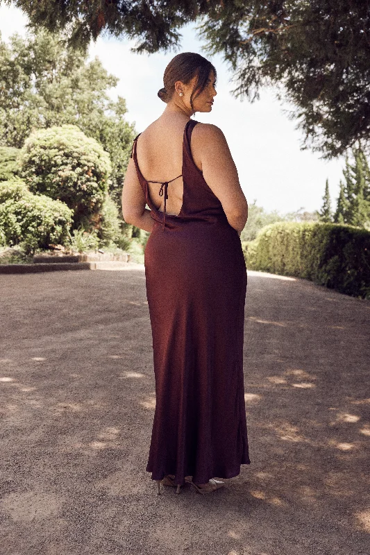 Eye-catching Personality Annalise Satin Maxi Dress With Tie - Plum