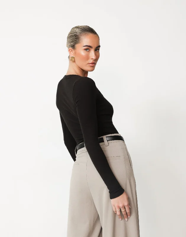 Exquisite Fabrics Kathleen Long Sleeve Top (Black)