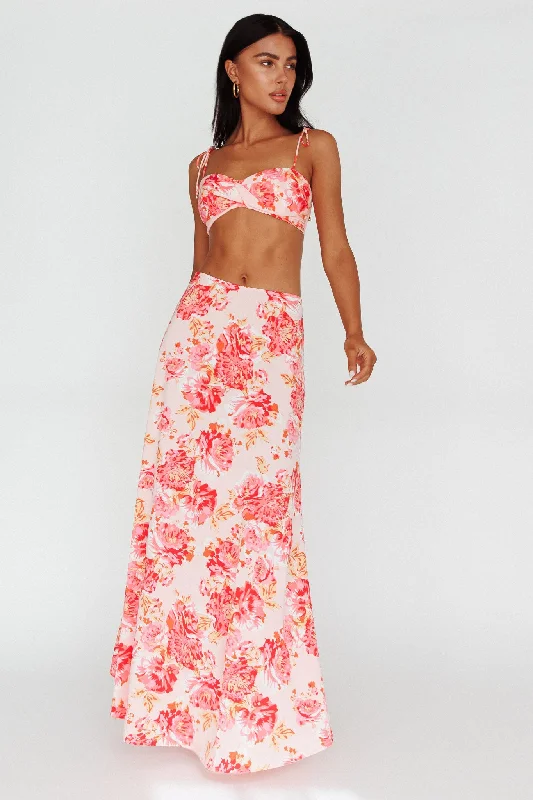 High Street Style Gabbi Maxi Skirt Floral Print Pink