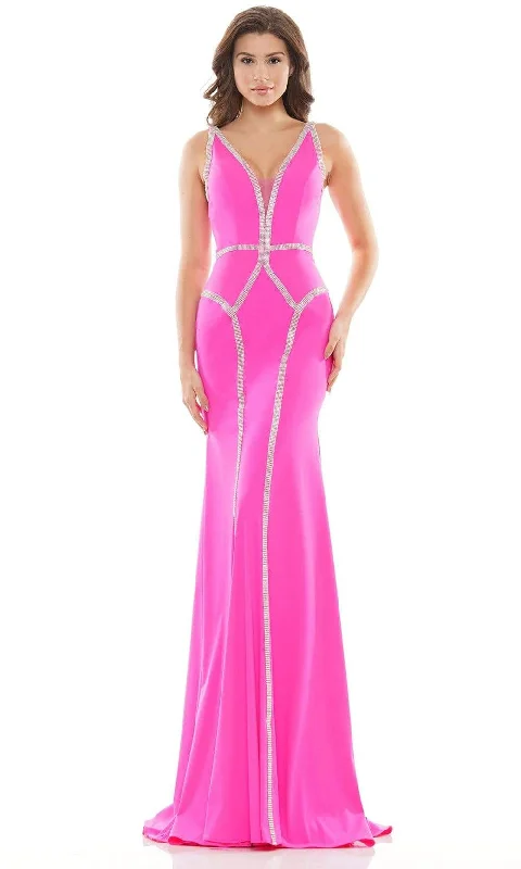 Exquisite Craftsmanship Colors Dress - 2696 Jewel Trimmed V-Neck Gown