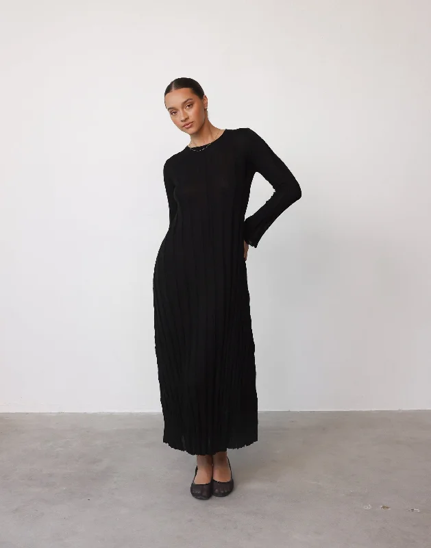 Breathable Design Jemima Long Sleeve Maxi Dress (Black)