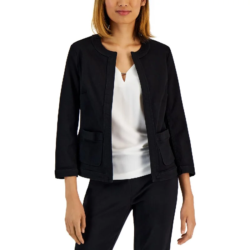 High Street Style Kasper Womens Denim Collarless Open-Front Blazer