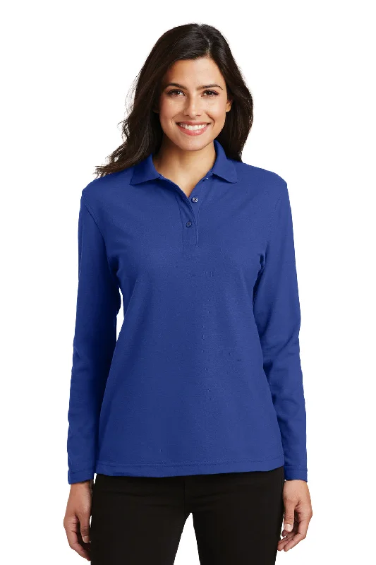 Lively And Youthful Port Authority Womens Silk Touch Wrinkle Resistant Long Sleeve Polo Shirt - Royal Blue Lively And Youthful Port Authority Womens Silk Touch Wrinkle Resistant Long Sleeve Polo Shirt - Royal Blue