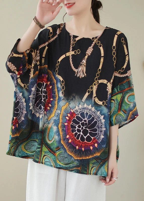 Comfortable Fashion Classy Black Print Linen Top Summer