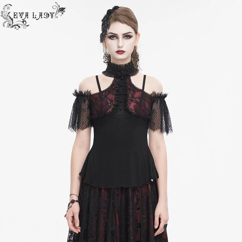 Youthful Vitality Women's Gothic Off Shoulder Lace Splice Shirt