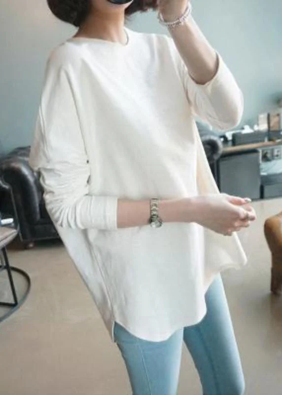 Youthful Street Fashion Fine White O Neck Patchwork Cotton Blouse Top Spring