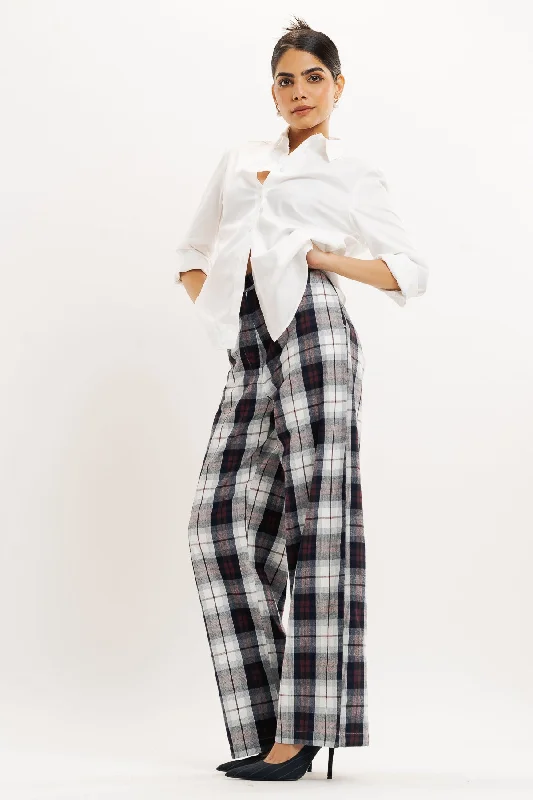 Practical Style Red And Black Checkered Straight Fit Pant