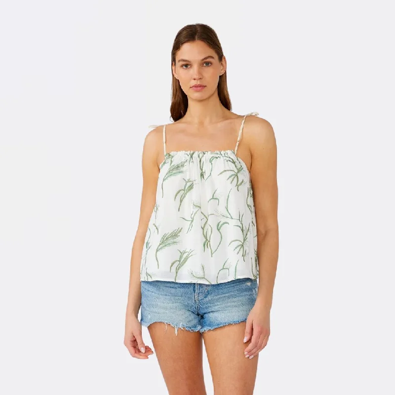 Celebrity Picks Braided Tie Strap Tank Top (Off White + Green)