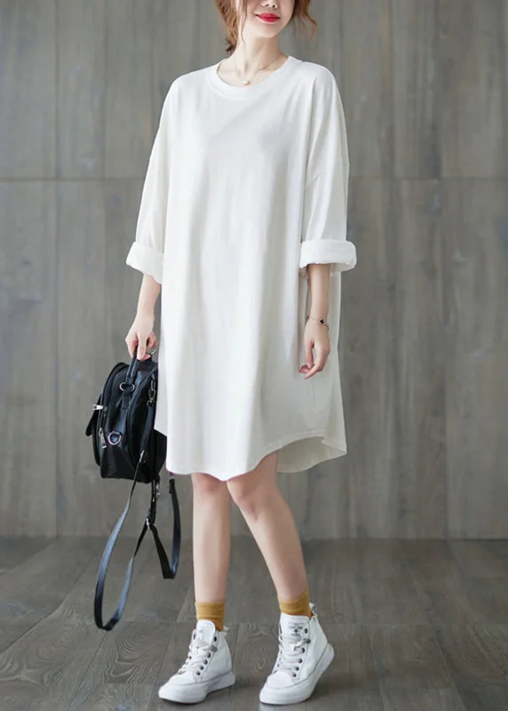Luxury Style Brief White O-Neck Cotton Long T Shirts Long Sleeve