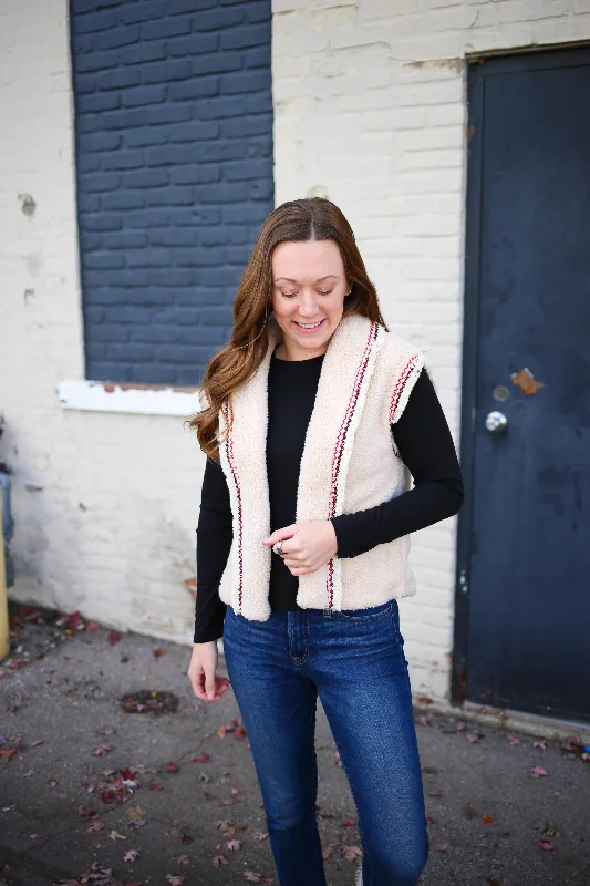 High Street Style Cream Sherpa Sleeveless Vest | Boutique Elise | Paige