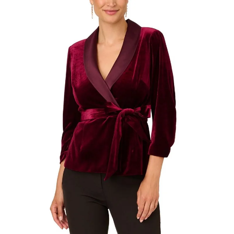 Spring Fashion Adrianna Papell Womens Satin Lapel Shawl Collar Tuxedo Jacket