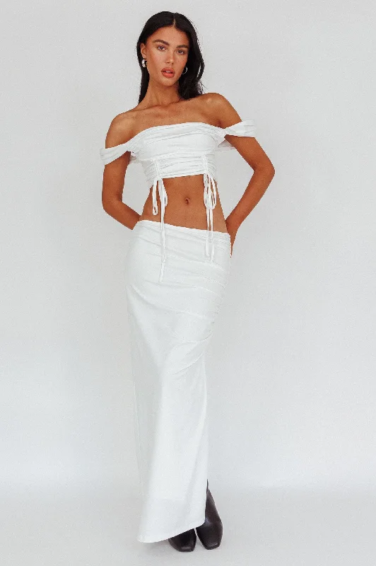 Creative Prints Headliner Ruched Side Maxi Skirt White