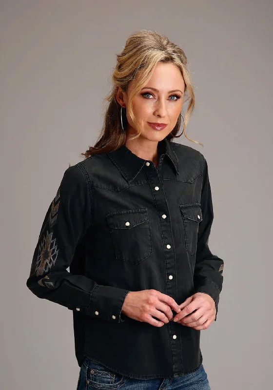 Goddess Style Stetson Womens Boyfriend Fit Denim Black 100% Cotton L/S Shirt