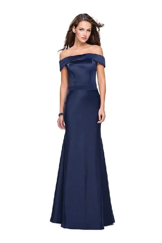 High Street Design La Femme - Folded Off Shoulder Trumpet Evening Dress 25579SC - 1 pc Navy In Size 8 Available High Street Design La Femme - Folded Off Shoulder Trumpet Evening Dress 25579SC - 1 pc Navy In Size 8 Available