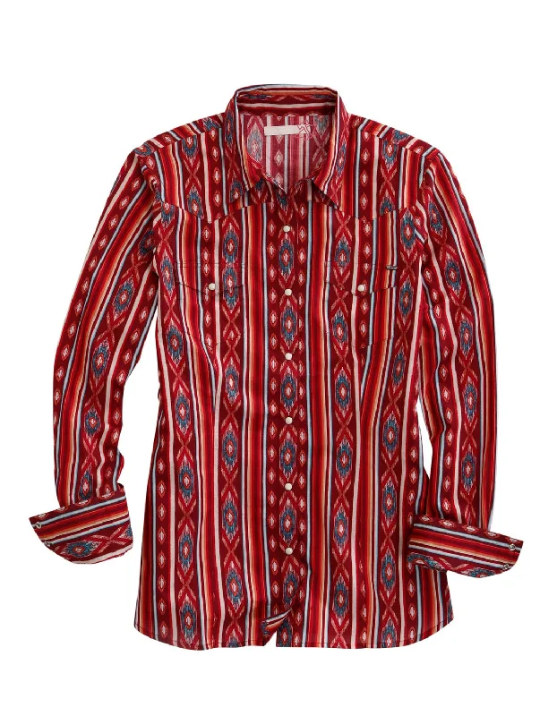 High-end Customization Tin Haul Womens Aztec Stripe Red 100% Cotton L/S Shirt