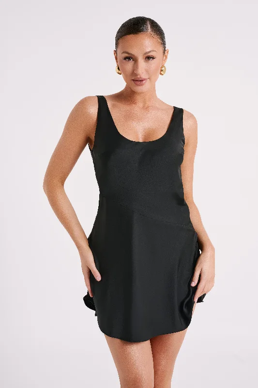 Bright Colors Enya Satin Slip Mini Dress - Black