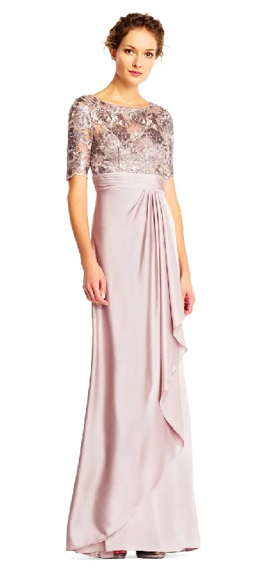 New Season Series Adrianna Papell - Short Sleeves Draped Satin Dress AP1E201568 - 1 pc Light Mink in Size 6 Available New Season Series Adrianna Papell - Short Sleeves Draped Satin Dress AP1E201568 - 1 pc Light Mink in Size 6 Available