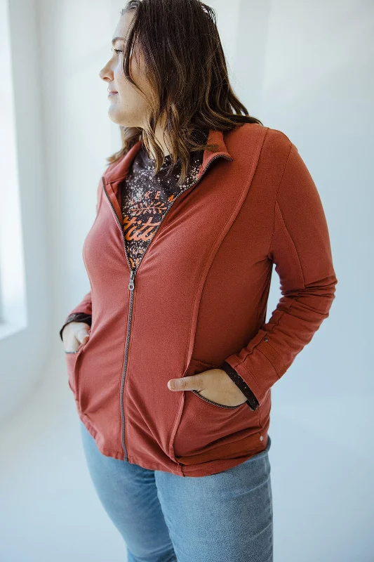 Fashionable Inner Wear ZIP-UP COWL NECK WITH BUTTON BACK IN ROASTED CINNAMON