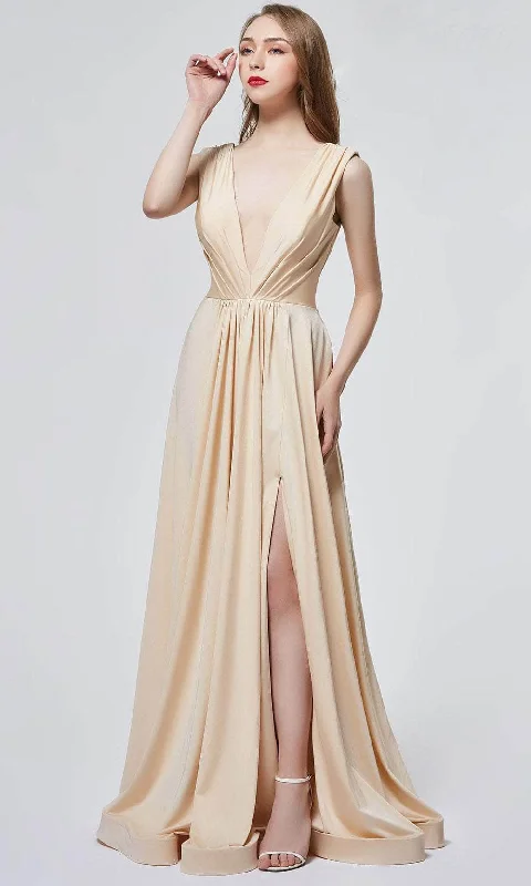 European Plan J'Adore Dresses J19021 - V-Neck Pleated Formal Gown