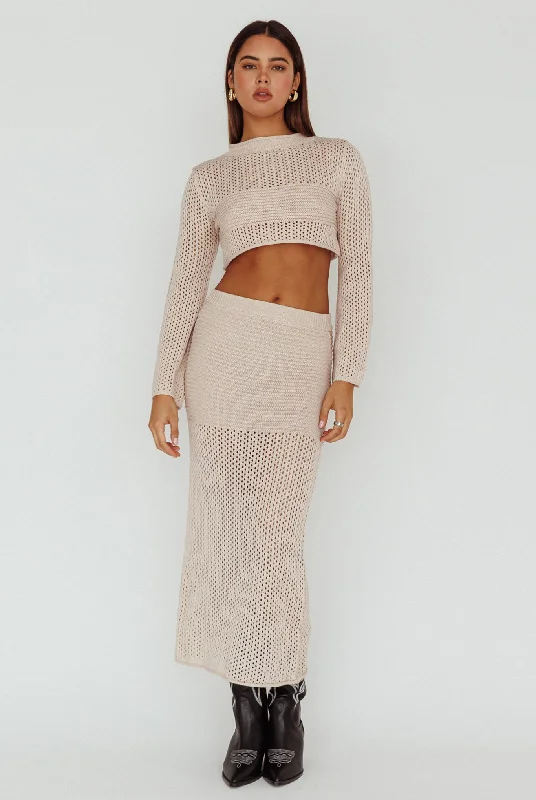 High-end Customization Bayside Crochet Midi Skirt Beige