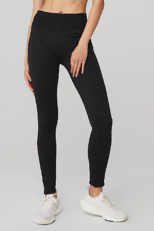 Exquisite Design Seamless High-Waist Ribbed Legging - Black