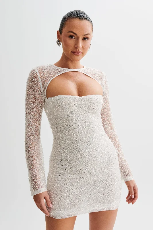 Elegant And Casual Paxton Pearl Beaded Mini Dress - White
