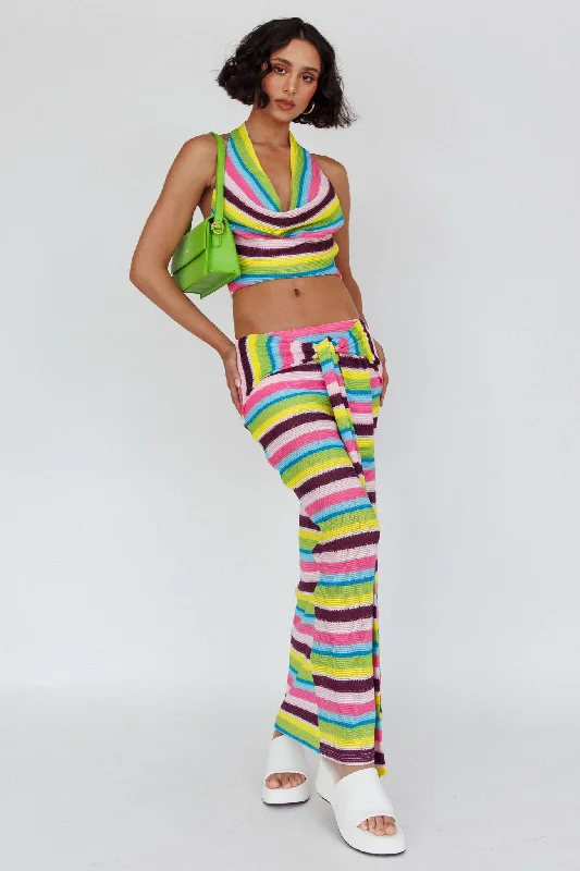 Unique Prints Sammi Tie Waist Knit Maxi Skirt Blue Multi