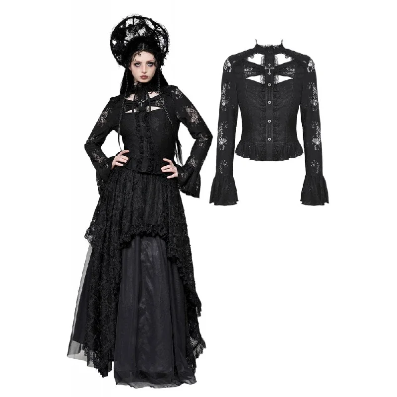 Minimal Style Women's Gothic Cut-out Lace Long Sleeved Shirt
