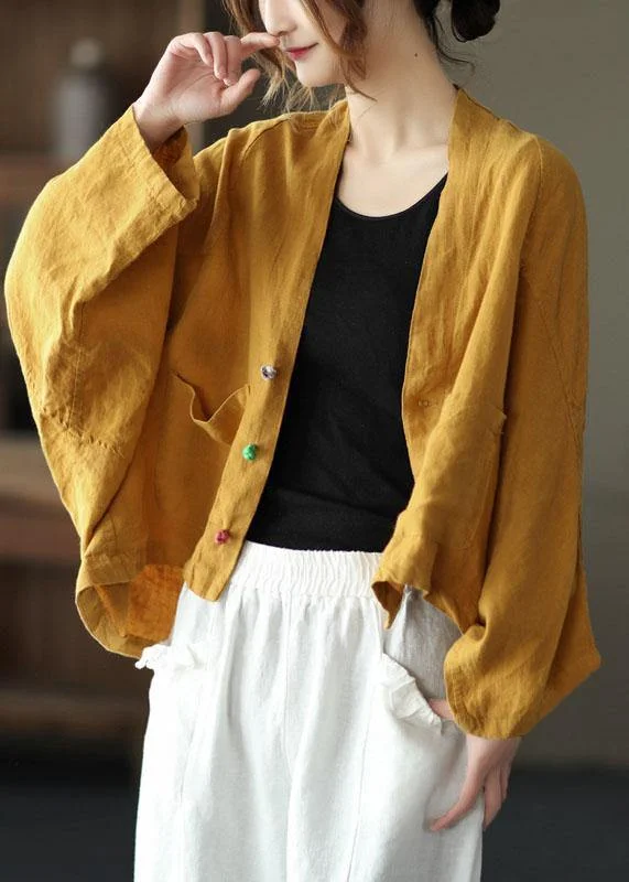 Breathable Design Fine Yellow Bat wing Sleeve Pockets Coat Short