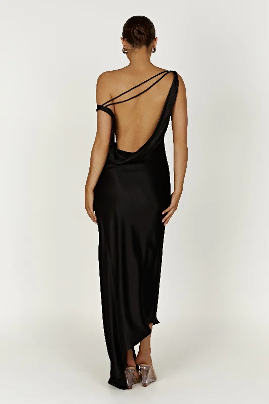 Lazy Home Yvette Slip Maxi Dress With Asymmetrical Hem - Black