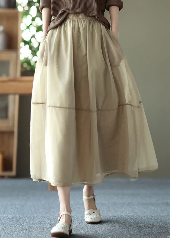 Elegant And Charming Milk Tea Color Solid Pockets Tulle A Line Skirt Summer