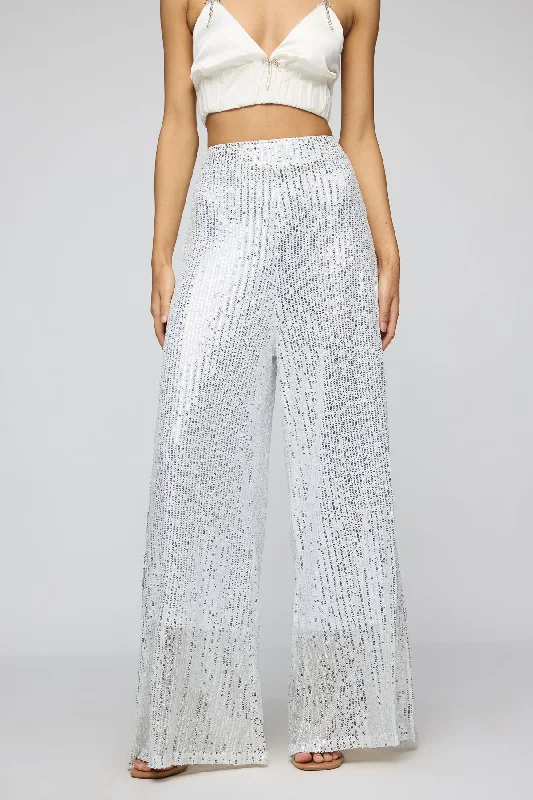 Creative Prints Stellar Grey Sequin Flare Fit Korean Pants