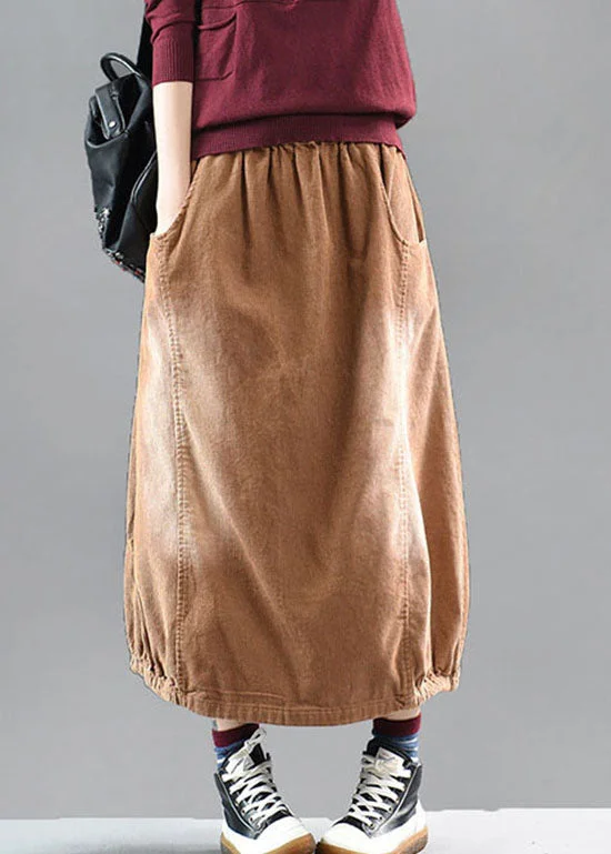 Fashionable Inner Wear Casual Brown elastic waist Corduroy cotton Skirt Spring