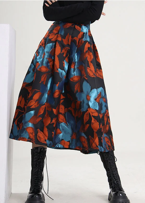 Floral Prints Handmade retro Tie Dye Jacquard Skirts Spring
