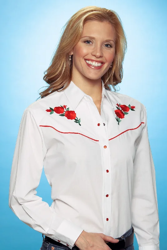 Comfortable Series Ely & Walker Womens White Western Shirt L/S Poly/Cotton